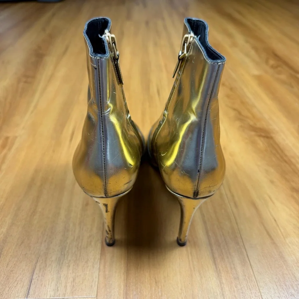 Balenciaga Paris Metallic Gold Leather Pointed ToeStiletto Ankle Boots 433245 40